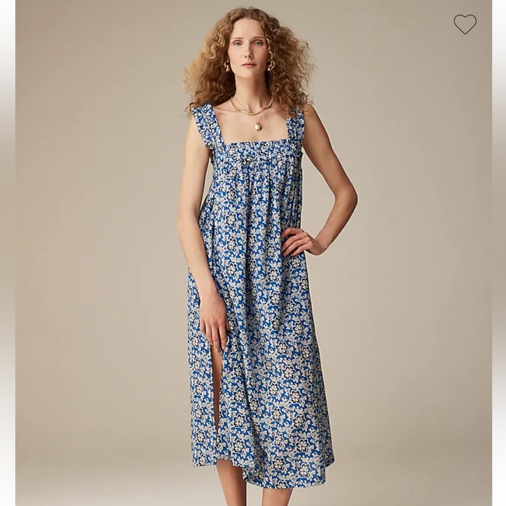 J. Crew Cotton voile ruffle-trim shift dress in cobalt floral